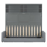LZ LEISURE ZONE Queen Size Murphy Bed, Wooden Queen Murphy Bed with Sofa, Cushion and Shelves, Gray LZ LEISURE ZONE