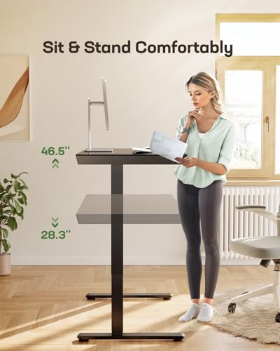 Marsail Glass Standing Desk with Drawer,55 x 28 inch Electric Standing Desk, Sit Stand Desk with One-Piece Tabletop & USB Charging Ports, Height Adjustable Desk with Storage for Home & Office Black Marsail
