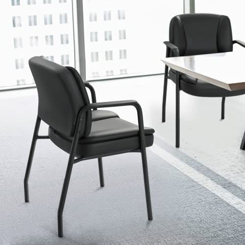 Furniwell Office Guest Chair Waiting Room Reception Chairs Set of 2, PU Leather Executive Desk Chair with Padded Armrests for Meeting Conference (Black)