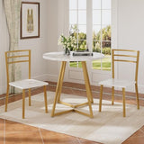 VECELO Small Round Dining Table Set for 2, Wood Tabletop with Strong Metal Frame, Modern Dinette with Chairs for Kitchen, Breakfast Nook Living Room, White & Gold VECELO