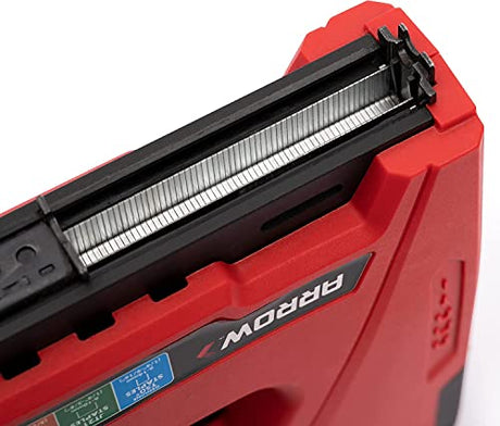Arrow ET501C Cordless 5-In-1 Professional Staple and Nail Gun, Battery Powered Wire Stapler and Brad Nailer for Upholstery, Framing, Roofing, Crafts, Fencing, Cable, Black/Red Arrow