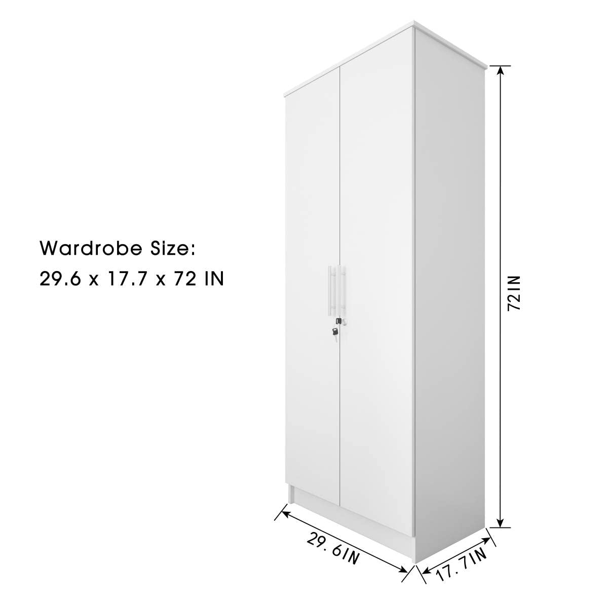 Homy Casa Inc 2-Door Wardrobe Armoires with Hanging Rod/Shelves/Lock, Bedroom Freestanding Clothes Closet Big Storage Cabinet, 29.6'' W x 17.7''D x 72'' H, White Homy Casa Inc