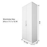 Homy Casa Inc 2-Door Wardrobe Armoires with Hanging Rod/Shelves/Lock, Bedroom Freestanding Clothes Closet Big Storage Cabinet, 29.6'' W x 17.7''D x 72'' H, White Homy Casa Inc