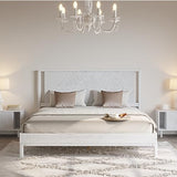 Bme Ethan Solid Wood King Bed Frame with Diamond Headboard - Rustic & Mid-Century Modern - Acacia Wood Platform Bed - Compatible with All Mattresses - No Box Spring Needed - Rustic White Bme