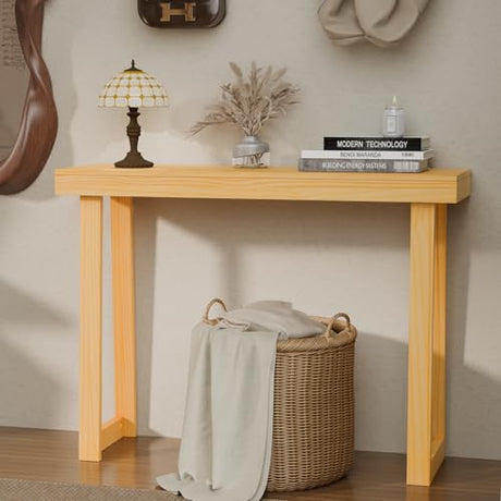 VINGLI 42.9" Entryway Table, Solid Wood Console Table, Narrow Sofa Table Behind Couch, Thin, for Living Room, Entrance, Hallway, Foyer, Bedroom, Office, Natural Wood VINGLI