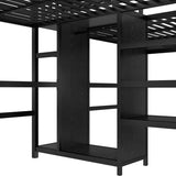 Harper & Bright Designs Double Loft Bed Twin Size with Desk and Wardrobe for 2, Heavy Duty Metal Loft Bed Frame with Storage Shelf and Electrical Outlet, Black Harper & Bright Designs