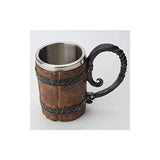 Wooden-Barrel Beer Mug,650 ml Stainless Steel Cup,Bucket Shaped Drinkware With Handle,Wood Carving Beer Mug,for Bar Restaurant,Home, Laipi