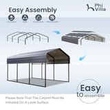 PHI VILLA 10 x 15 ft Heavy Duty Carport with Galvanized Steel Roof Multi-Use Shelter, Sturdy Metal Carport for Cars, Boats, and Tractors PHI VILLA
