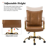 HULALA HOME Faux Leather Home Office Desk Chair, Adjustable Swivel Computer Chair with Golden Legs and Arms, Comfy Upholstered Task Chair,Camel HULALA HOME