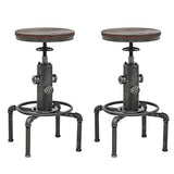 Topower Industrial Barstool,13" Solid Wood, Adjustable Height 23.6"-29.5", Counter Stool, Kitchen Cafe Pub Bar Stool, Set of 2, Silver Topower