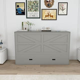 Bellemave Full Murphy Bed with Mattresses and Charging Stations and Storage Drawer, Farmhouse Murphy Cabinet Bed with Foldable Panel, Noisy Free, for Guest Bedroom, Living Room, Gray Bellemave