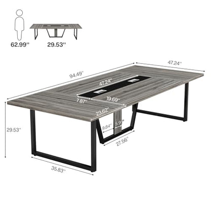 LITTLE TREE 8FT Conference Table for 10 People, Large Meeting Table, Modern Wooden Conference Room Table with Cable Management, Business Style Training Table with Strong Metal Legs for Office - WoodArtSupply