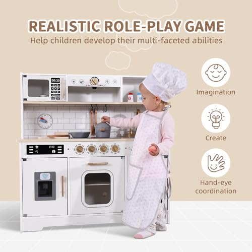 OOOK Kids Play Kitchen Set, Kitchen Set for Kids with Plenty of Play Features,Sink,Oven,Range Hood,Stove,Dishwasher,Coffee Maker,ice Maker and Microwave, Play Kitchen Sets for Kids Ages 4-8 - WoodArtSupply