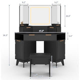 Garvee Corner Makeup Vanity Desk, Modern Vanity Desk with HD Triple Mirror, Corner Vanitys with Clear Glass Top, Fluted Makeup VanityDesk Garvee