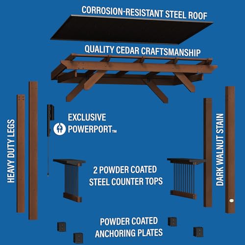 Backyard Discovery Saxony Wooden Grill Gazebo, Insulated Steel Roof, Cook Station, Barbeque, Patio, Deck, Withstand Wind and Snow, Corrosion Backyard Discovery