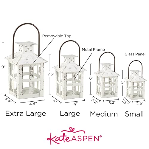 Kate Aspen Rustic Farmhouse Decor White Candle Holder Lantern Decorative (5 Inch), Wedding Decoration, Centerpiece Table Decorations, Home Decor, Shelf Decor, Fireplace Lantern Kate Aspen