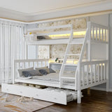 FJTJBSI Solid Wood Bunk Bed with Charging Station and LED Lights Detachable Bunk Bed Twin Over Twin with 2 Storage Drawers Full Size Bed Frame with Guardrail and Ladder for Kids Adults Bedroom FJTJBSI