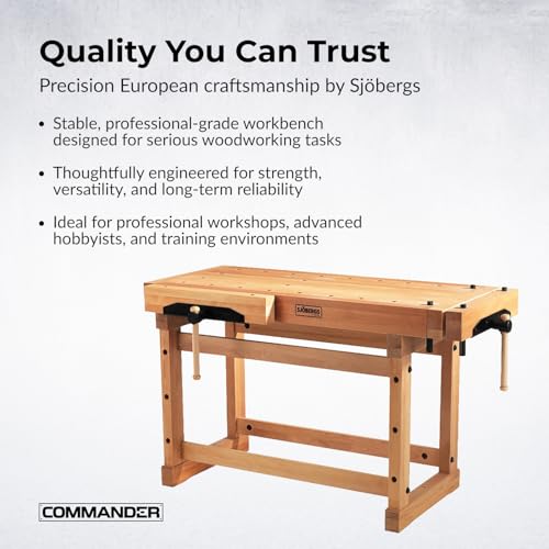 Sjobergs Elite 1500 Beech Wood Workbench, Includes Dual Vises, Bench Dog Holes and Modular Accessories, Perfect Table for Woodworkers, DIYers & Garage Storage (SJO-33246) Sjobergs