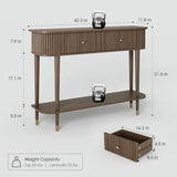 JOINICE 43" Entryway Table with Drawers,Fluted Console Table with Storage Shelf,Narrow Sofa Table for Living Room,Hallway,Foyer,Walnut JOINICE