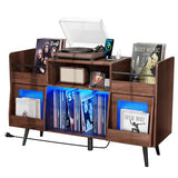 Loomie XL Record Player Stand,Turntable Stand Shelf with with Power Outlet and LED Light,Vinyl Record Storage Cabinet Up to 500 Albums, Wood Record Player Holder Table for Living Room Loomie