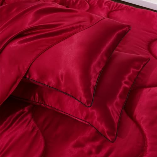 A Nice Night Satin Silky Soft Quilt Luxury Super Soft Microfiber Bedding Comforter Set Full/Queen, Light Weighted (Red, Queen) A Nice Night