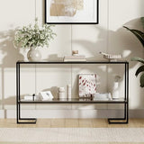 Cozy Castle 52" Entryway Table, 2-Tier Narrow Console Table, Tempered Glass Sofa Table with Metal Frame, Entry Table with Shelves, Console Tables for Entryway, Hallway, Foyer, Living Room, Black Cozy Castle