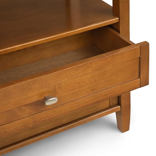 SIMPLIHOME Warm Shaker Wide Console Table - 60 Inch Wide Solid Wood Sofa Table in Light Golden Brown, Transitional Storage Table for Living Room with 4 Drawers, Open Shelf, and Brushed Nickel Knobs SIMPLIHOME