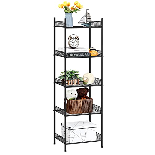 KANEODOT 5-Tier Storage Shelf Wire Bathroom Organizers, Heavy Duty Shelving Unit for Pantry Kitchen Bathroom Laundry Room Garage, Organization Home Corner Rack, Black KANEODOT