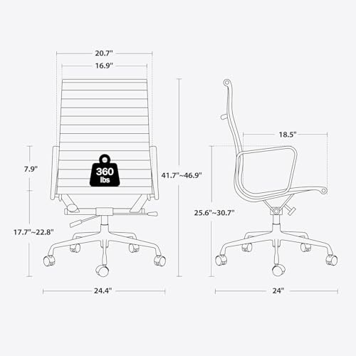 OTDMEL Ribbed Office Chair with Top Grain Leather - High Back Ergonomic Desk Chair with Aluminum Arm Rest and 5-Star Base, Swivel Chairs Light Brown OTDMEL