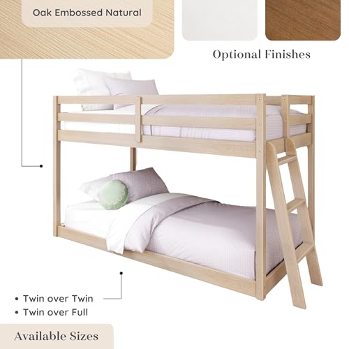 Grain & Grove Bear Twin Over Twin Bunk Bed, Low Bunk Bed Frame for Kids, Bunk with Ladder, Guardrail and Slats, No Box Spring Required, Oak Embossed Natural Grain & Grove
