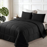 Exclusivo Mezcla Lightweight Reversible Twin Size Comforter Set, Down Alternative Comforter with 1 Pillow Sham, Twin Size Bedding Set for All Seasons, Black Exclusivo Mezcla