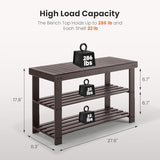 Sweetcrispy 3-Tier Shoe Rack Bench, Bamboo Entryway Storage Organizer, Shoes Stand for FrontDoor Entrance, Bedroom, Living Room, 286lb Capacity, 11.3 x 27.6 x 17.8 Inches, Chestnut Sweetcrispy