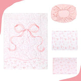 DAYEEBALL 4 Piece Toddler Bedding Set, Ultra Soft and Breathable Toddler Comforter Sets for GirlsIncludes Quilted Comforter, Fitted Sheet, Flat Sheet and Pillowcase, Pink Bow DAYEEBALL