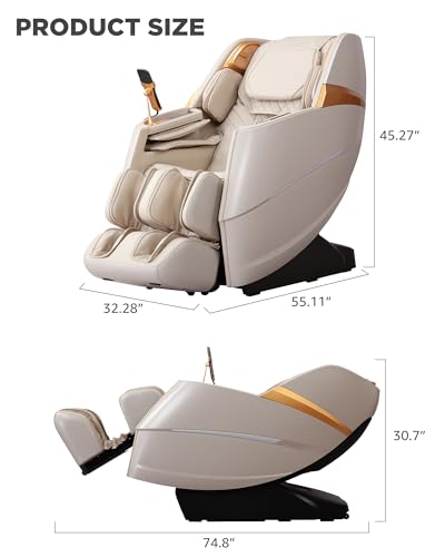 CareTech Oversize 4D Massage Chair Full Body Zero Gravity Massage Recliner Chair SL Track Motorized Extension Calf Kneading Massage Yoga Stretch Back Heating 20 Modes Space Saving AI Control Ivory CareTech