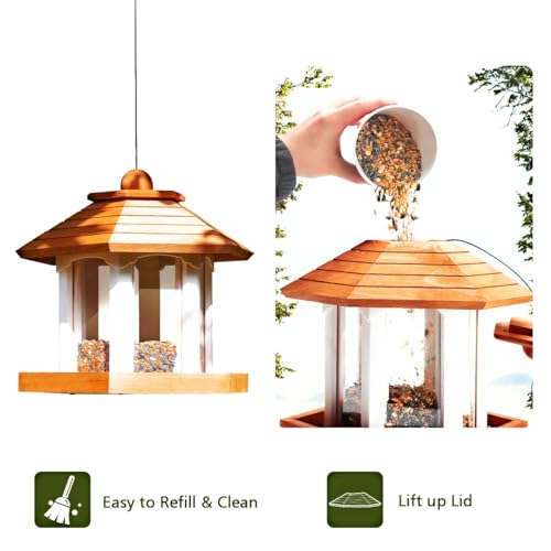 Cedar Alpha Delux Large Gazebo Hanging Bird Feeder for Outside- Rust Proof- Lifetime Durability - Large Compacity - Sunflower Seeds - All Birds Available (6 Lbs Capacity DIY Kit) - WoodArtSupply