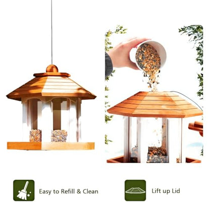 Cedar Alpha Delux Large Gazebo Hanging Bird Feeder for Outside- Rust Proof- Lifetime Durability - Large Compacity - Sunflower Seeds - All Birds Available (6 Lbs Capacity DIY Kit) - WoodArtSupply