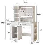 Vabches Vanity Desk with Mirror and Lights, Makeup Vanity with Charging Station, Vanity Table with Drawers, Shelves and Large Storage Cabinet for Home and Bedroom Vabches
