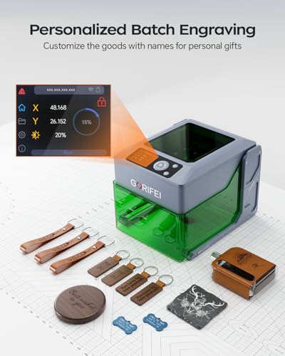 Gorifei F1 5000mW Laser Engraver Machine, Portable & Smart with Display Screen, Wireless/SD Card/Offline Engraving, Deeplaser Self Developed System for Wood, Acrylic, Leather, Laser Class 1 GORIFEI
