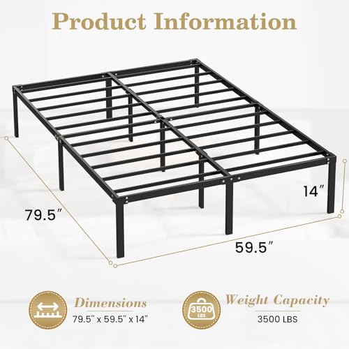 LEVELEVE Queen Bed Frame Heavy Duty 14 Inch, Sturdy Metal Platform with Strong Bearing & Under Bed Storage, No Box Spring Needed, Easy Assembly, No Shake LEVELEVE
