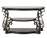 SSLine Traditional Vintage 3-Tier Sofa Console Table with Tempered Glass Table Top,Wood Accent Side Table with Marble Paper Middle Shelf,Hall Table for Living Room Bedroom Entryway SSLine