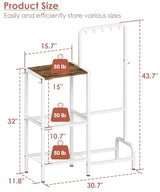 mocomax Kitchen Stand Shelf with Storage, 3-Tier Utility Baker's Rack for Spices, Adjustable Coffee Bar Station with 8 Hooks, Space-Saving Microwave Oven Stand for Pots, Pans & Utensils, White