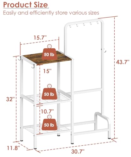 mocomax Kitchen Stand Shelf with Storage, 3-Tier Utility Baker's Rack for Spices, Adjustable Coffee Bar Station with 8 Hooks, Space-Saving Microwave Oven Stand for Pots, Pans & Utensils, White mocomax