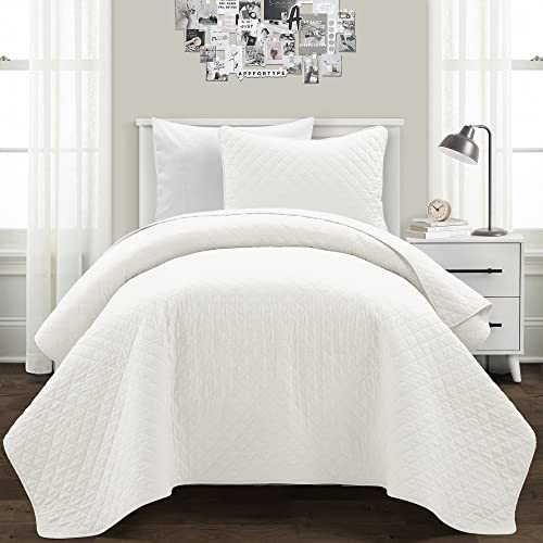 Lush Decor Ava Quilt Diamond Pattern Solid 2 Piece Oversized Bedding Blanket Bedspread Set - Twin-XL - White Lush Decor