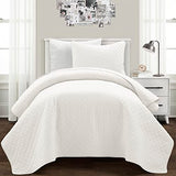 Lush Decor Ava Quilt Diamond Pattern Solid 2 Piece Oversized Bedding Blanket Bedspread Set - Twin-XL - White Lush Decor