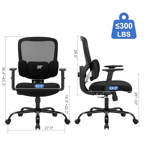 Ergonomic Office Chair, Ergonomic Desk Chair with Adjustable Height, Lumbar Support, High Back Mesh Support with Adjustable Armrests, Task Chairs for Home Office Computer-350LBS ZLHECTO