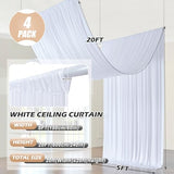 20 ft×20 ft White Ceiling Curtain Drapes for Weddings Parties, Wrinkle Free Polyester Draping Fabric White Drapery for Party Tent Canopy Hotel Banquet Hall Ceiling Decor-4 Panels 5×20ft leegleri