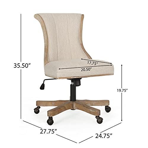 Astrivia Solid Wood Swivel Chair, Fabric Armless Office Chair, American Vintage Vanity Chair Adjustable Home Office Desk Chair for Women Farmhouse Study Studio Bedroom (Beige) Astrivia