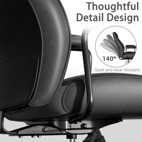 Bananister Black Leather Office Desk Chair with Wheels and Arms, Height Adjustable, Vintage, Mid Century Modern Style Bananister