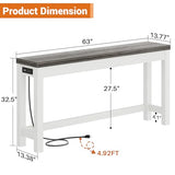 Cyclysio 63" Console Tables for Entryway, Long Console Tables for Living Room, Behind Couch Table, Sturdy Wood Support Farmhouse Entryway Table with 3AC+2USB Charging‌ Station, Oak Grey Cyclysio