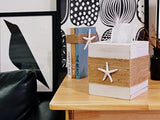 SOMTO Beach Rustic White Wood Square Tissue Box Cover,Farmhouse Bathroom Accessories Starfish Decor Tissue Holder with Slide-Out Bottom Panel… SOMTO
